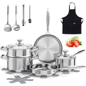 Stainless Steel Cookware Set, 16-Piece Pots and Pans