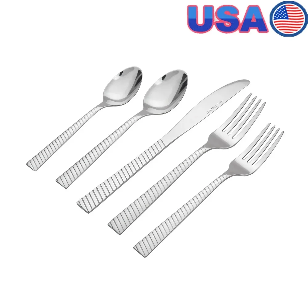 20 Piece Stainless Steel Flatware Set Service 4 Ergonomic Kitchen Utensils Dishwasher Safe