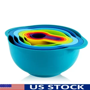 Multifunctional Plastic Mixing Bowl Set Colander Sifter Measuring Cup Non-Slip Stackable Kitchen Tools