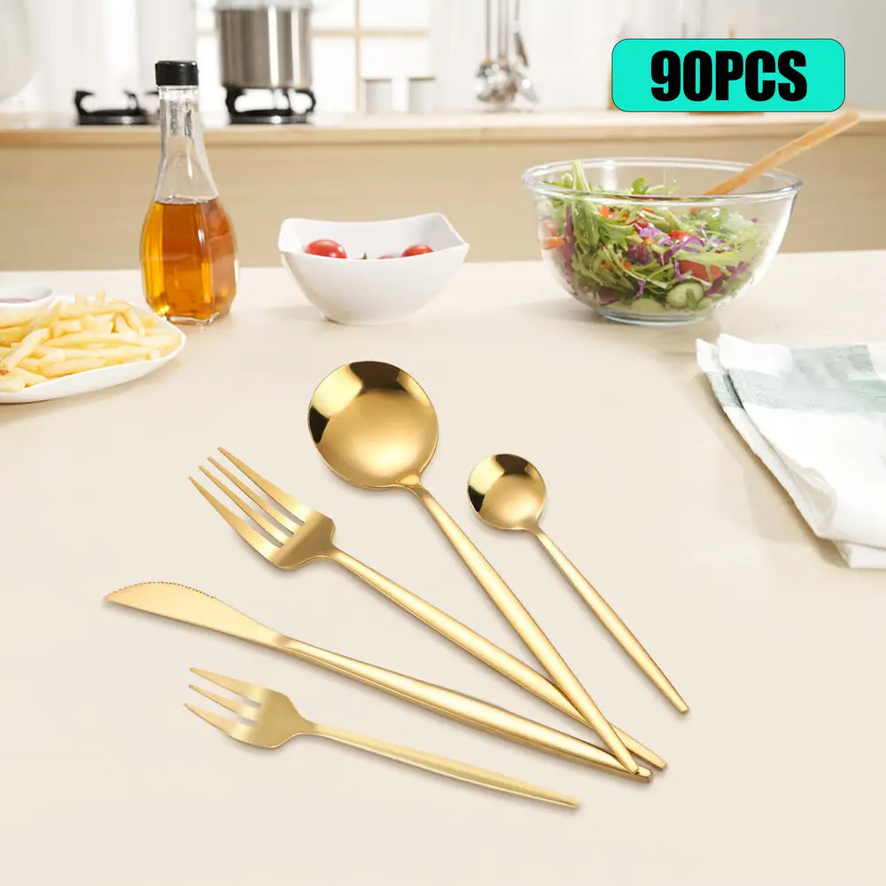 90pcs/Set Tableware Stainless Steel Flatware Utensil Kitchen Spoon Fork Cutlery