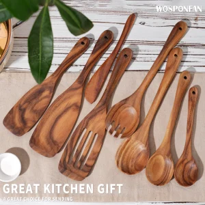 9 PCS Kitchen Utensils Set, Wooden Spoons for Cooking, Wooden Utensils for Cooking - Handmade Wooden Spoon Set